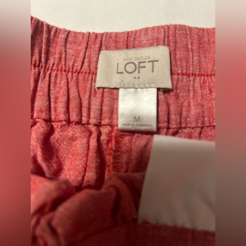 Ann Taylor Loft Womens Red Linen Blend A-Line Skirt Medium Elastic Waist - Picture 2 of 10